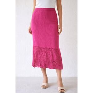 House of Harlow Crochet Trim Midi Skirt Pink Medium